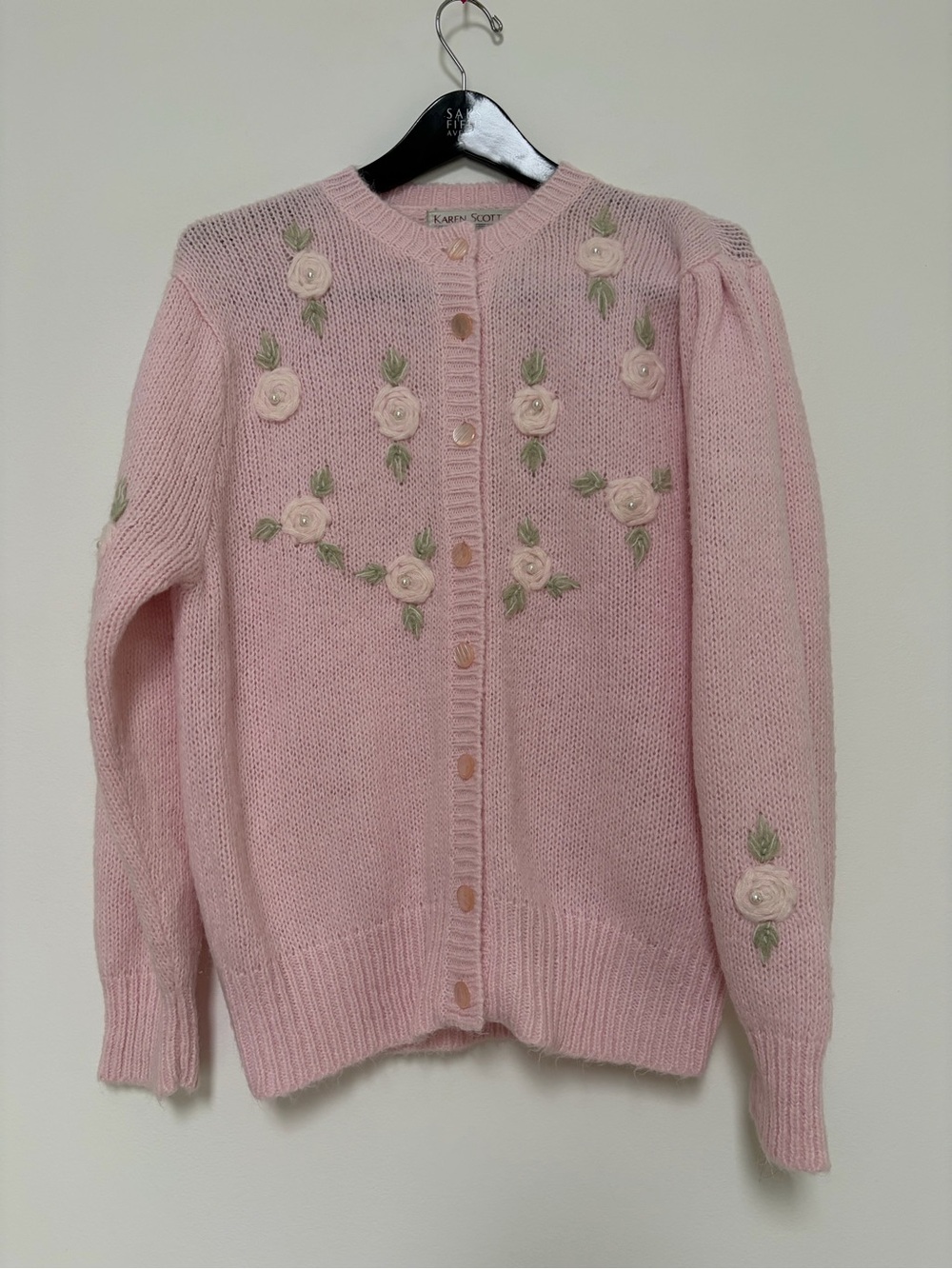 SALE Karen Scott Vintage Embroidered Buttoned Cardigan Sweater Pink Large